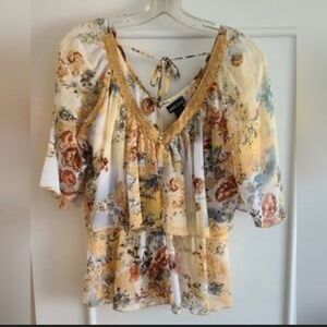 Wet Seal Multicolor Floral Blouse with Gold Accents
